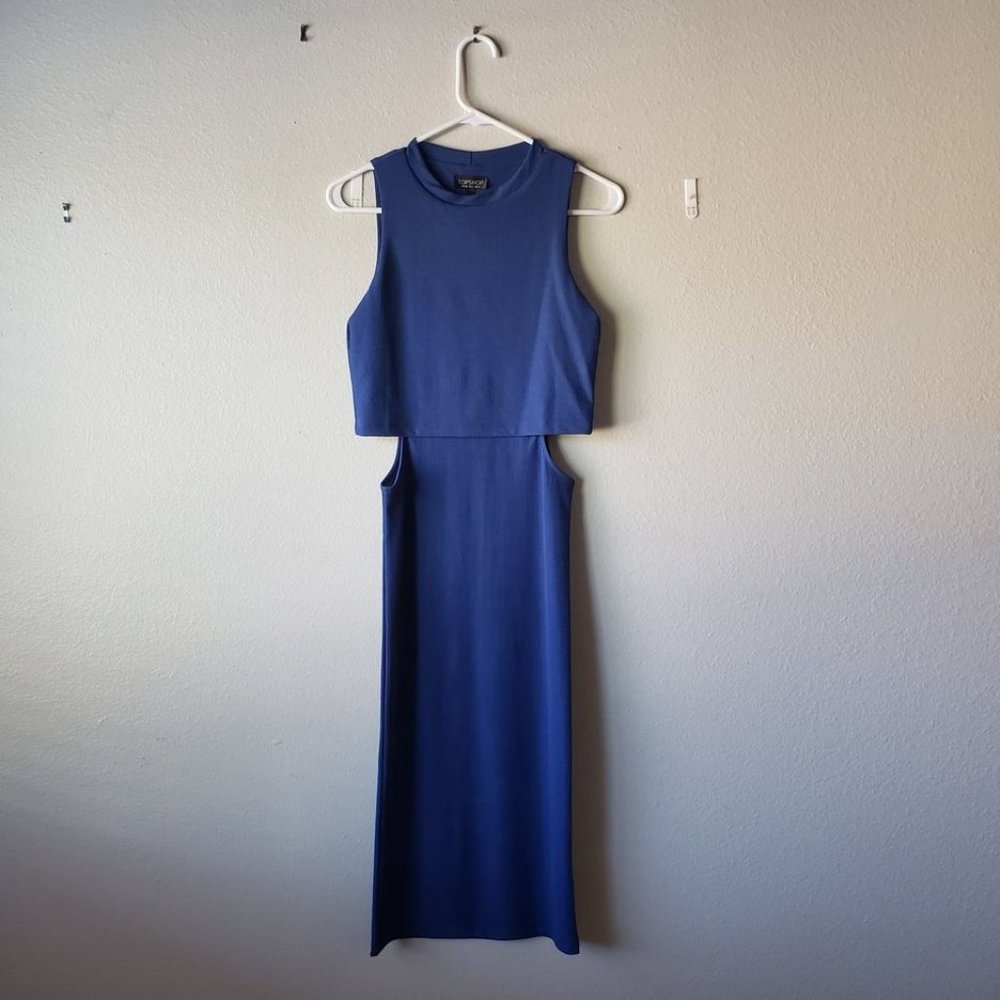 TOPSHOP Blue Cutout Midi Dress S